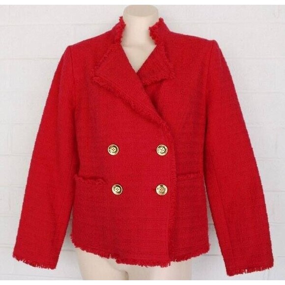NWT Chico's 1 M 8 10 Renaissance Red Chic Tweed Double Buttoned Jacket - Picture 2 of 6